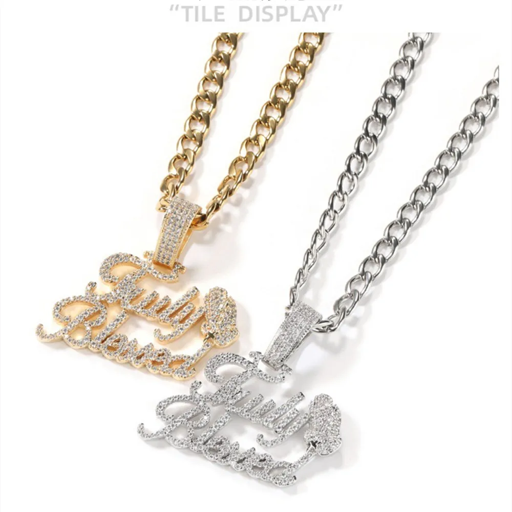 

Крутой мужской кулон с бриллиантами, ожерелье с буквами TrulyBlessed в уличном стиле хип-хоп