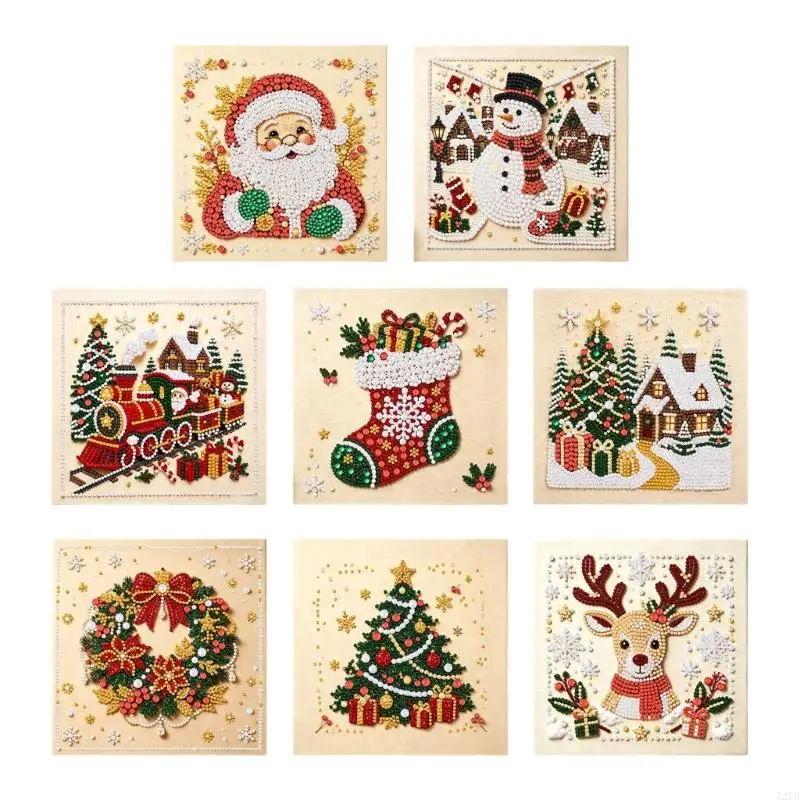 Holiday Bead Art Craft Kits Christmas DIY Canvas Project with Round Acrylic Pearls for Family Crafting and Festival, Desk, A2UB