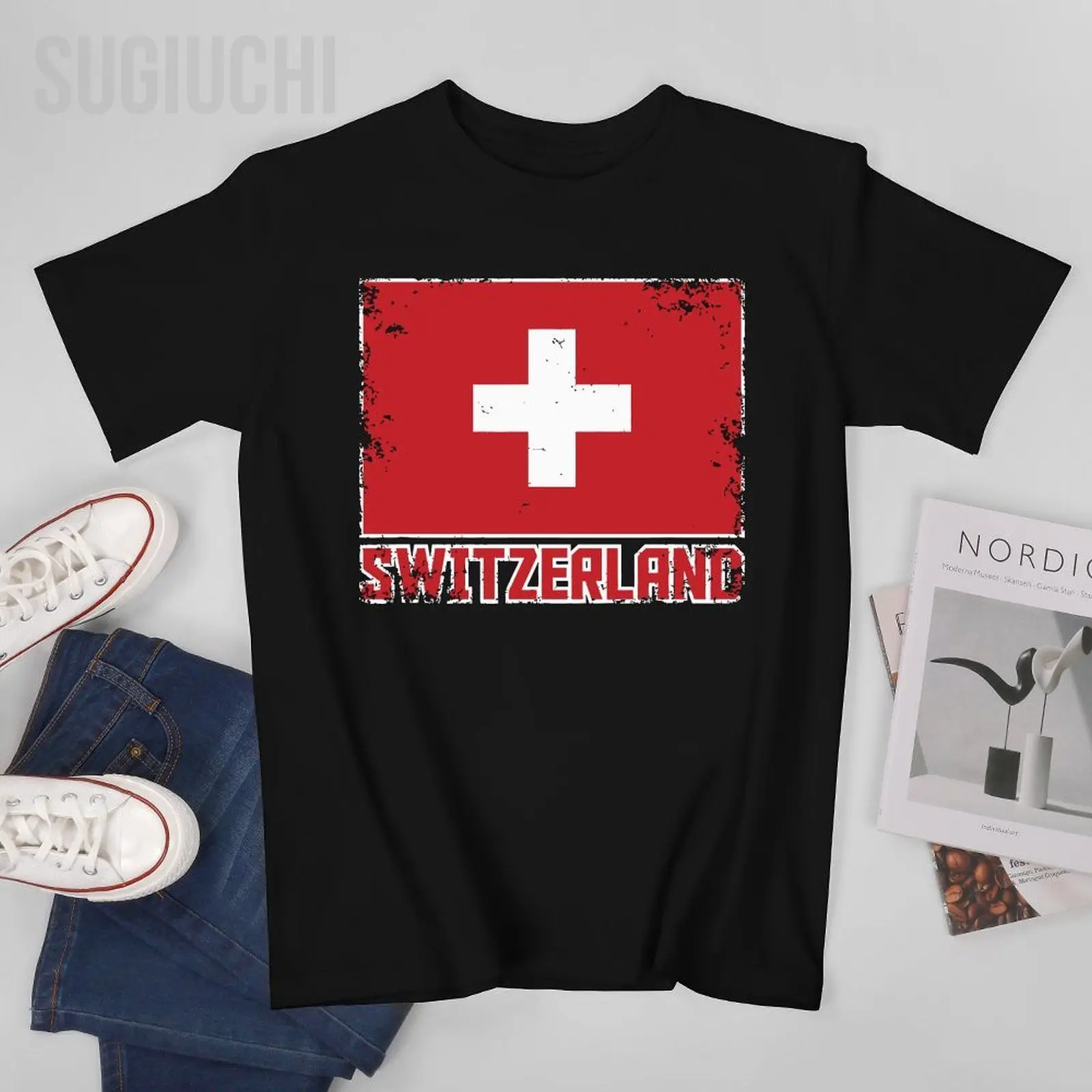 Unisex Men Vintage Switzerland Flag Suisse Swiss Tshirt Tees O-neck T Shirts Women Boys 100% Cotton T-Shirt