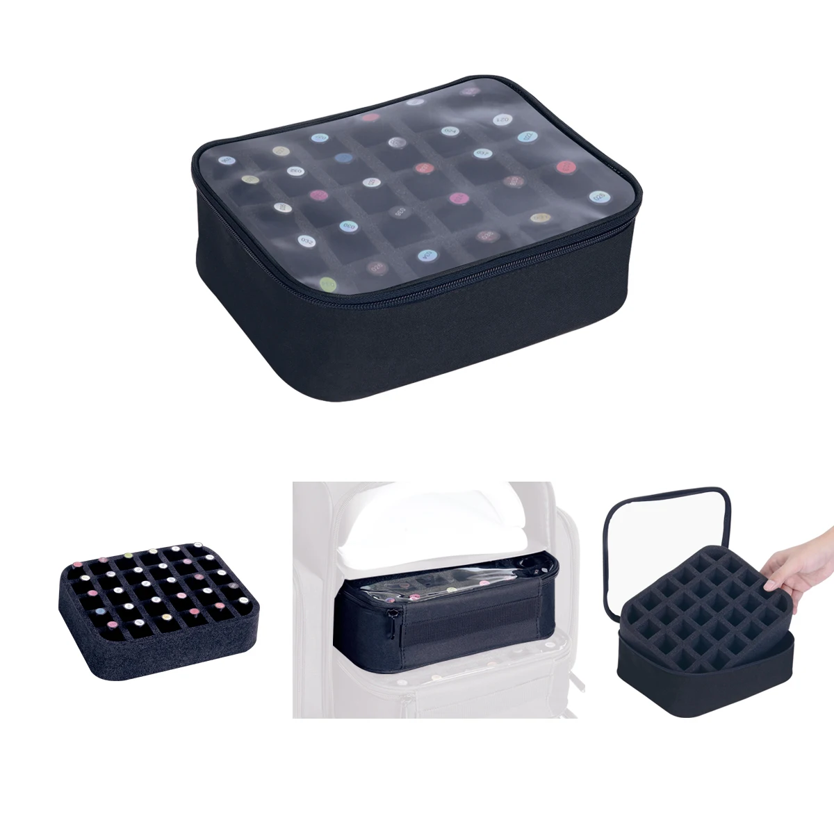30-Bottle Large Capacity Nail Polish Organizer - Portable Stylish Makeup Bag with Removable Dividers, Holds Up to 15ml/0.5fl.oz