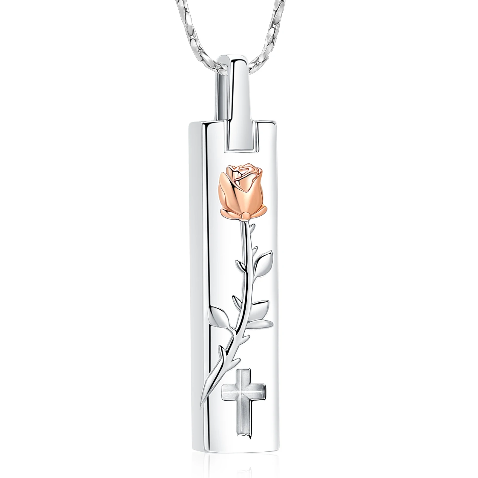Urn Necklace for Ashes for Women Men Rose Flower Cube Pendant Cremation Jewelry Keepsake Memorial Loved One Ashes Holder
