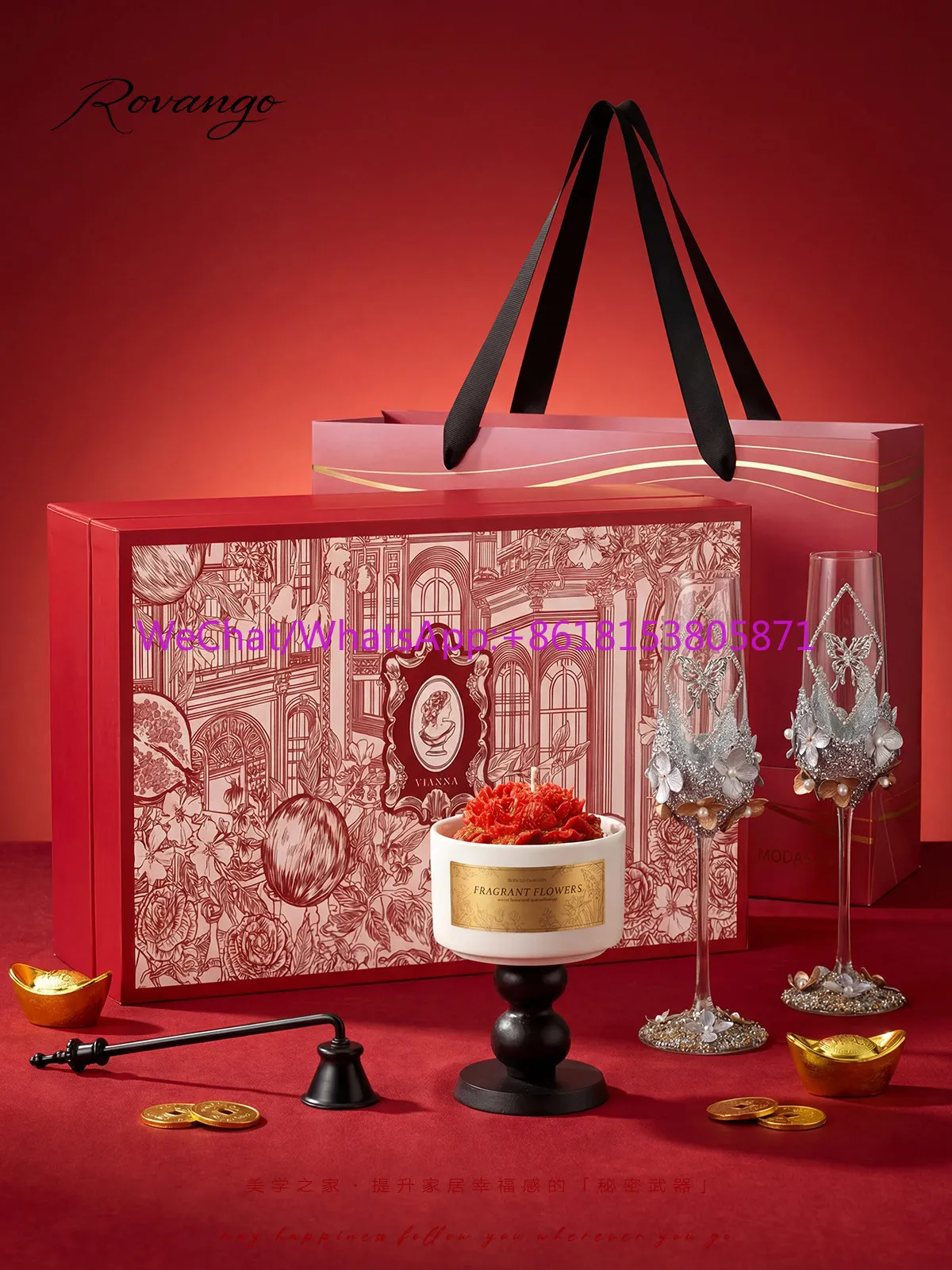 French Handmade Diamond Butterfly Champagne Glass Goblet Gift Set