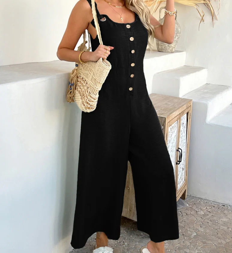 jumpsuit woman 2025 Vacation Style Wide Leg Jumpsuit for Women's Clothing Summer Fashion Women Sleeveless Thin Long Jumpsuits