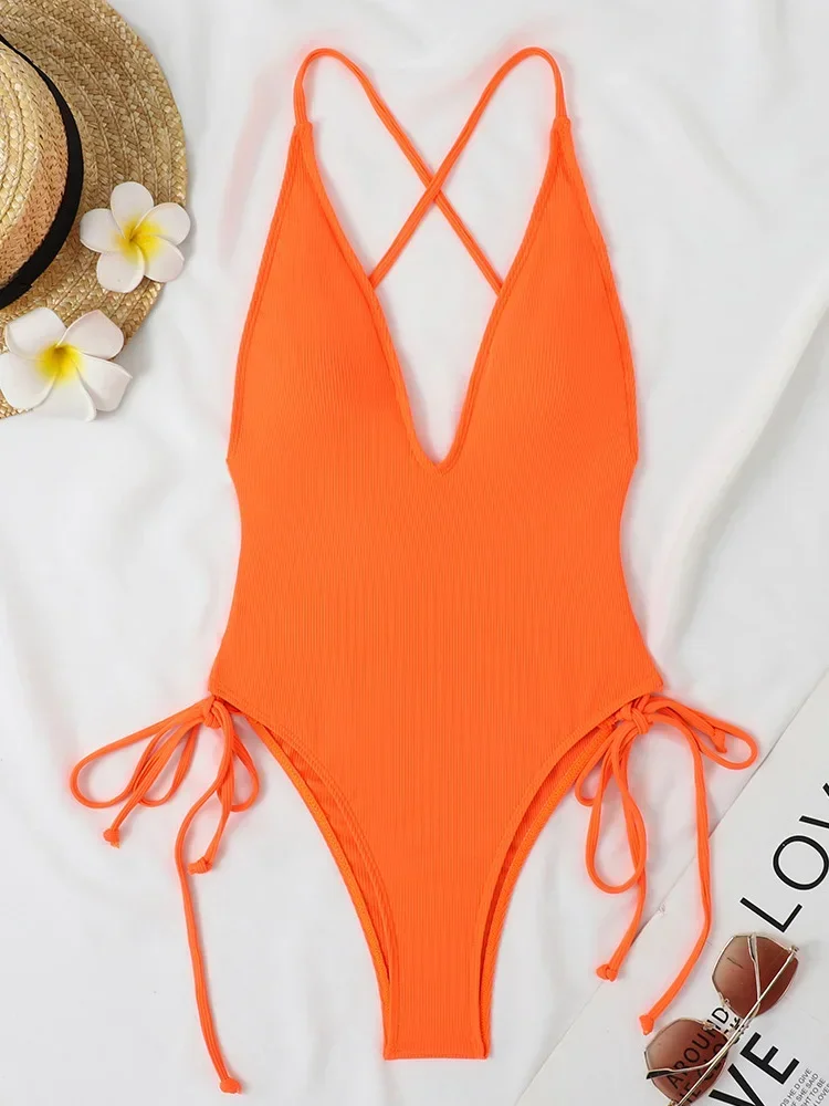 UETEEY 2025 New Summer Swimwear One Piece Swimsuit Sexy Spaghetti Strap Solid One Piece Swimsuit Women Beach Vacation Bikinis