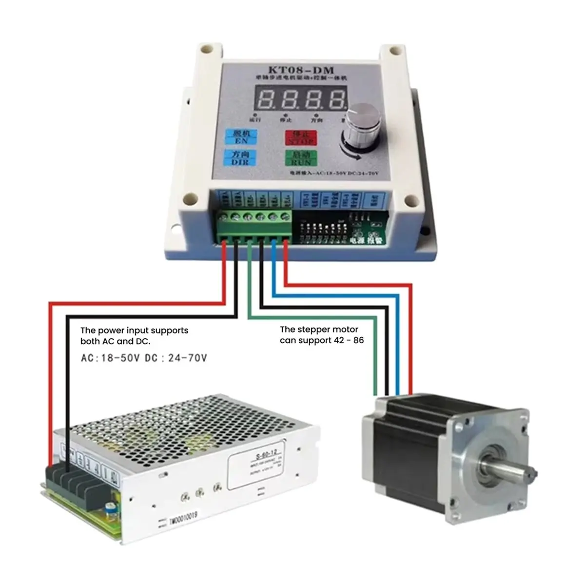 (ABAB) KT08-DM Generador de Pulsos Controlador de Motor Paso a Paso de 32 Bits DC 24-70V/AC 18-50V CW/CCW Parada para Reiniciar Velocidad y Temporización