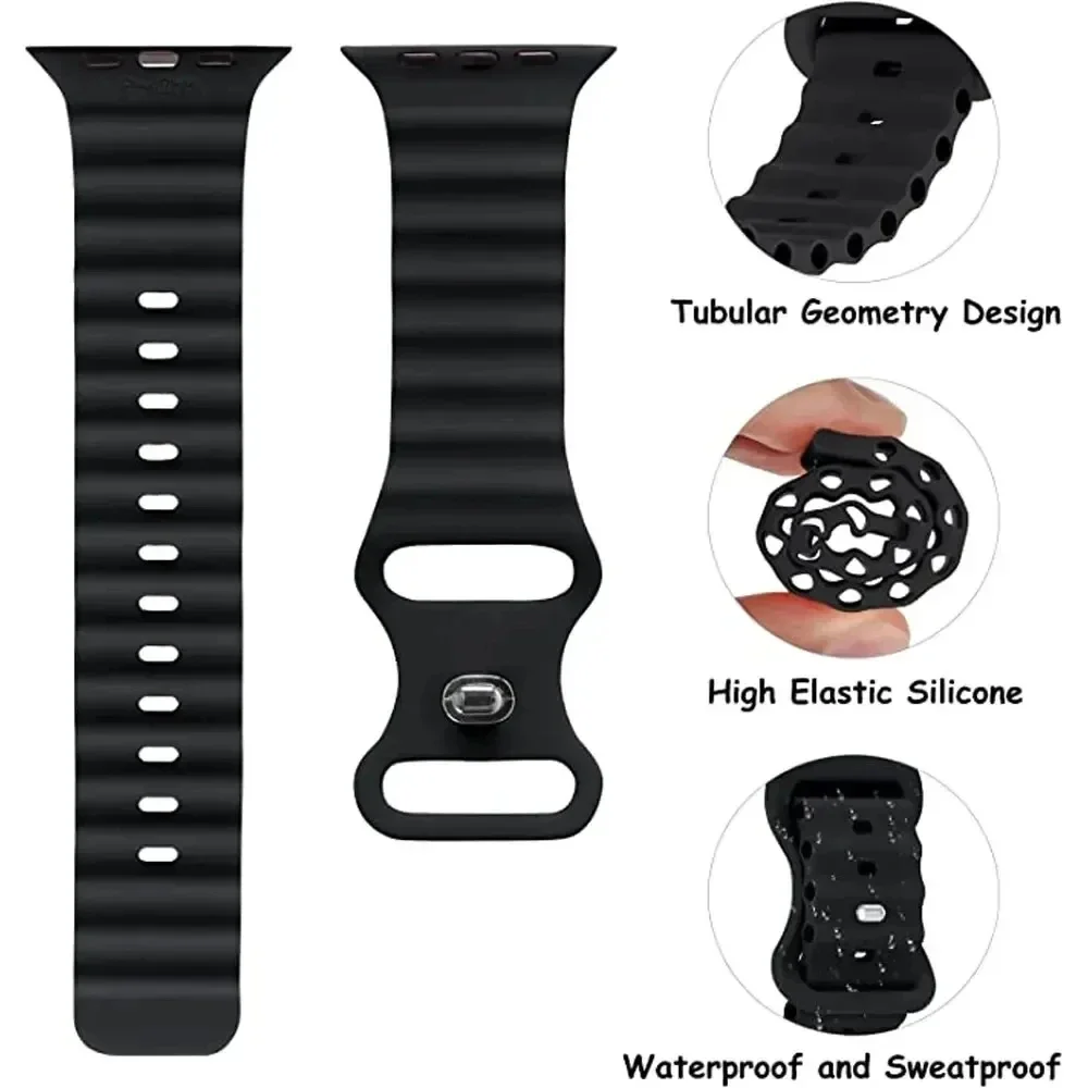 Ocean Strap for Apple Watch 49mm 44mm 42mm 45mm 40mm 41mm 38mm Breathable Silicone Bracelet Wristband Ultra 9 8 7 6 5 4 SE Band