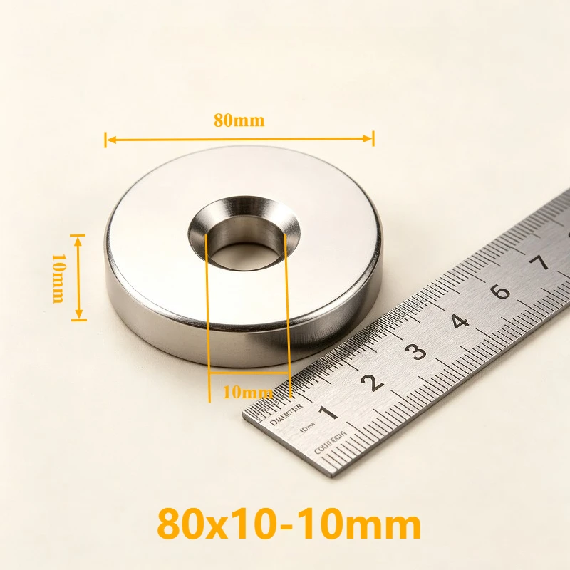 80x10-10mm N35 Round Countersunk Neodymium Magnet 80*10-10 mm Big Powerful Permanent Rare Earth NdFeB Magnet for DIY Home Crafts
