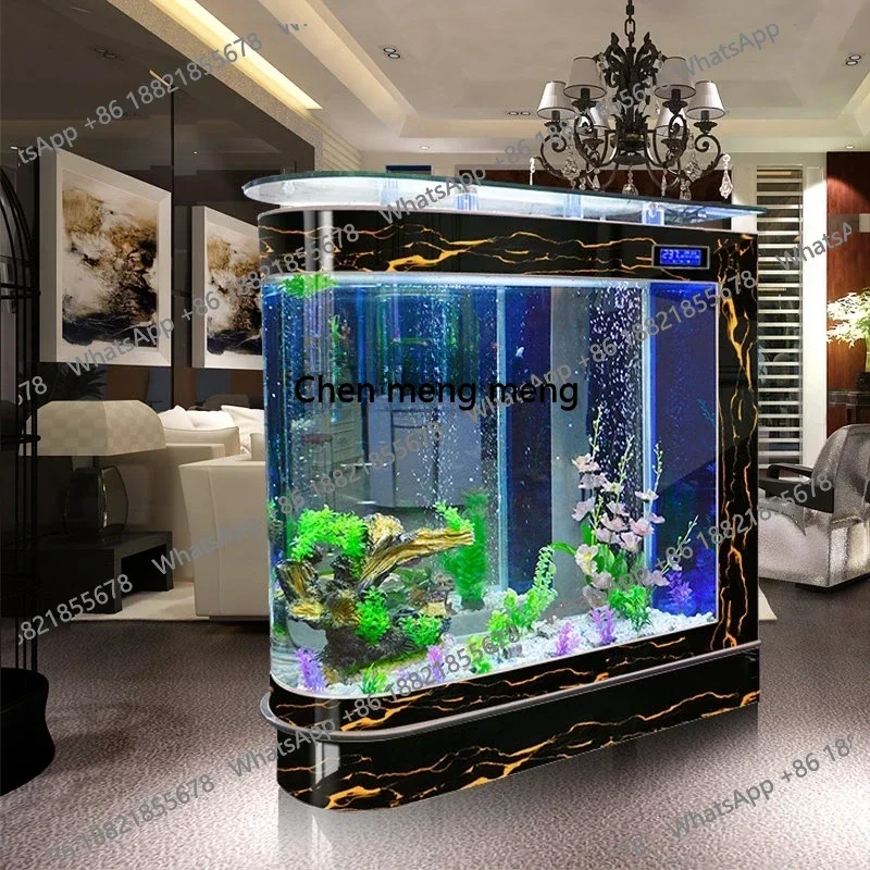 A  Bullet Fish Tank Aquarium Large Fish Globe Partition Ecological Glass Fish Tank Bar Counter