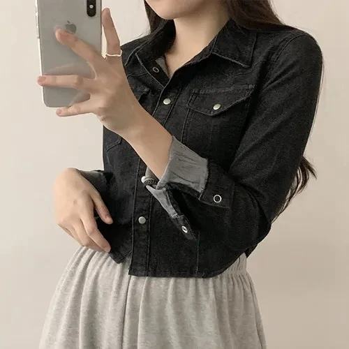 Casual Style Faded Denim Short Shorts Jacket Women's Fashion Outerwear Single Piece Pure Color Versatile Chinese Production