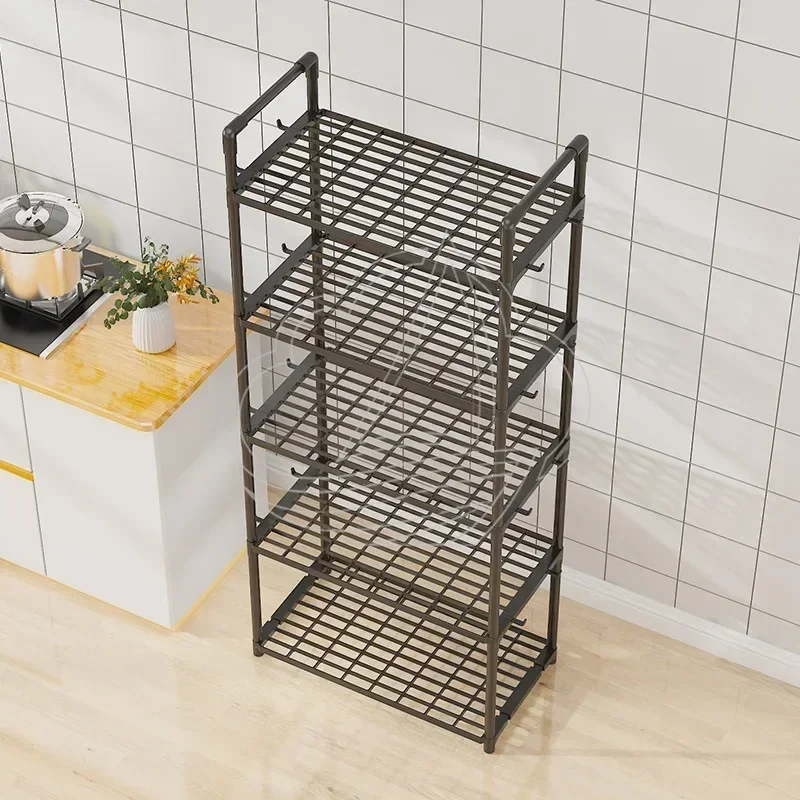 Floor Standing Multilayer Kitchen Storage Shelf Multifunctional Rack for Microwave Pot Organizer