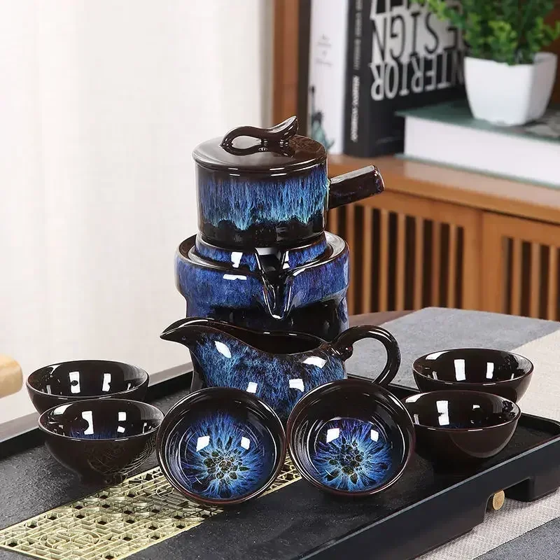 8 Pcs Set Semi Automatic Tea Sets Chinese  Ceramic Purple Clay Tea Set  Tea Cup The Kung Fu Teapot Set