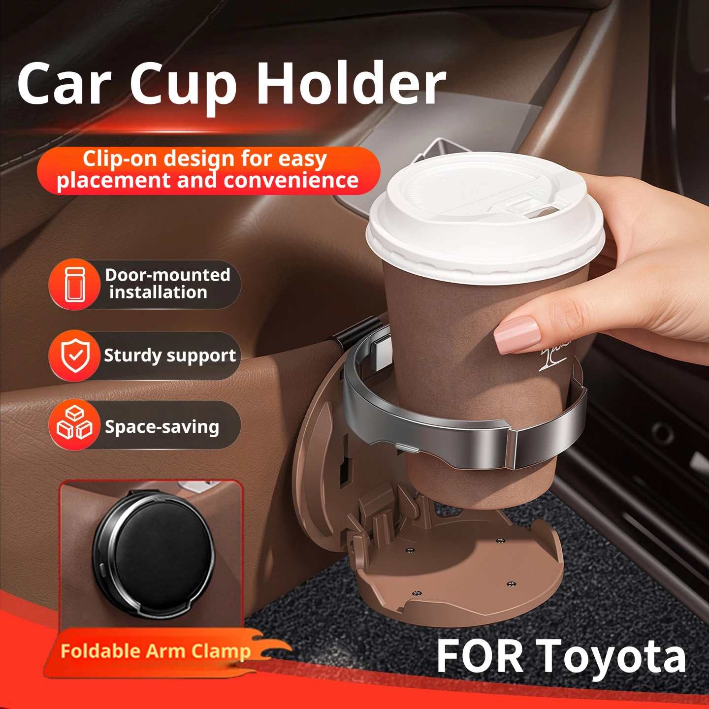 Car cup holder, suitable for Toyota RAV4, installs on the car door without any damage, fits drinks, coffee, and thermos bottles