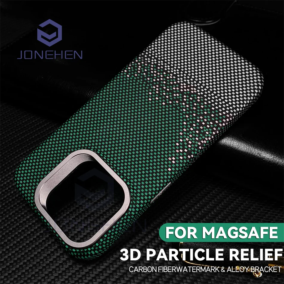 For Magsafe Magnetic Wireless Charge Relief Carbon Fiber Pattern Case For iPhone 13 14 15 Plus 16 Pro Max Stand Alloy Len Cover