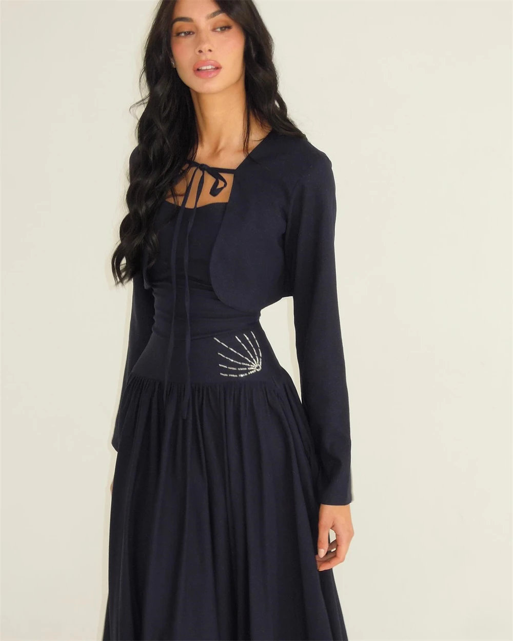 Robe de soirée en mousseline de soie noire, personnalisée, Simple, moderne, manches longues, robes de soirée de luxe, traîne de balayage, robes d'occasion spéciale