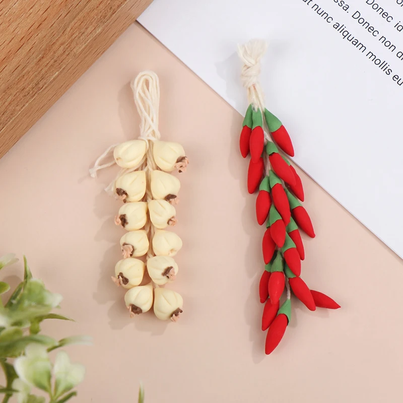 1 corda 1:12 casa de bonecas em miniatura alho pimenta comdimento de corda inteira cozinha modelo de comida brinquedo de decoração de cena viva