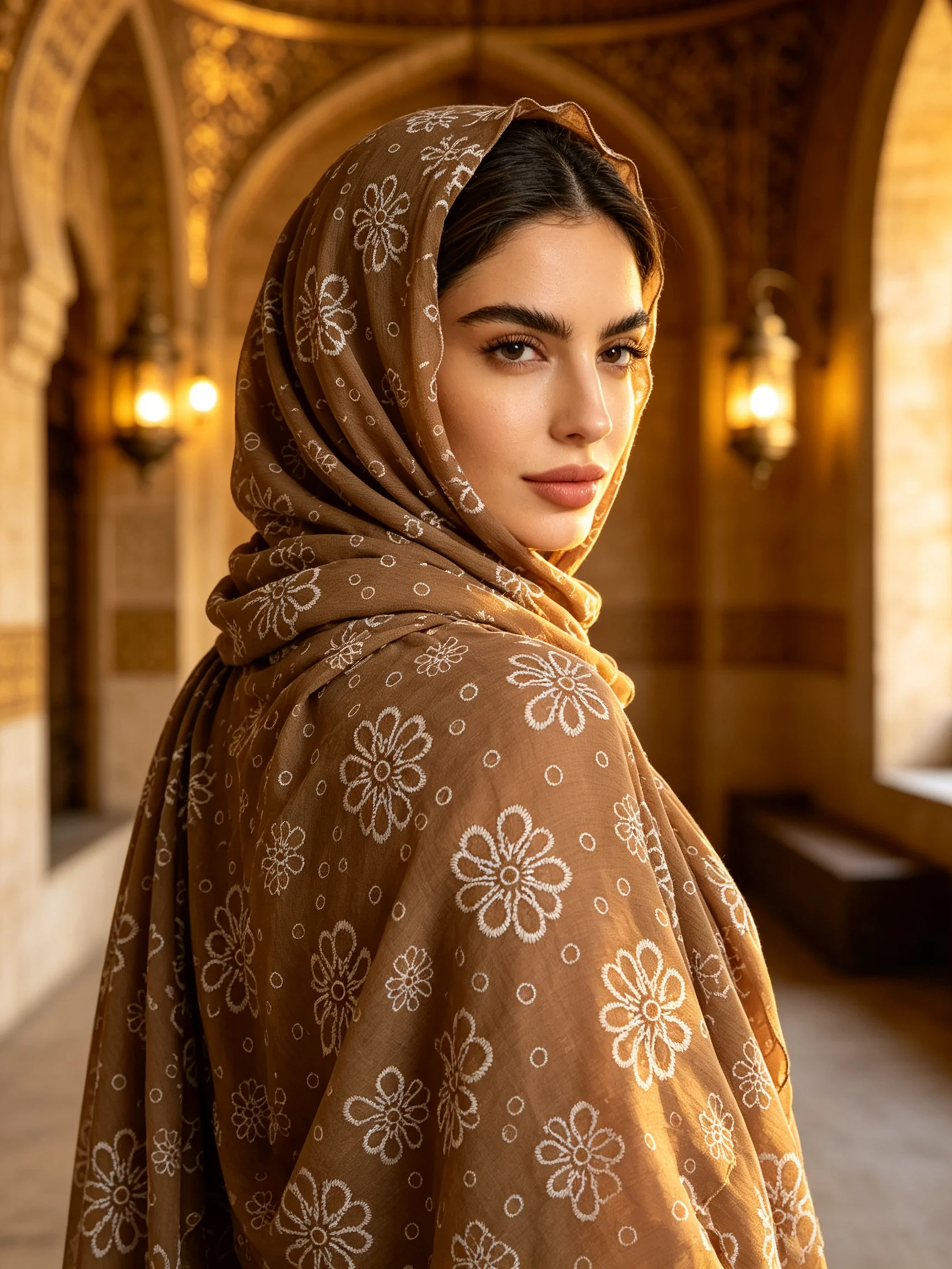 White Floral Embroidery Muslim Hijab Crinkle Fabric Scalloped Lace Edge Islamic Headscarf Elegant Turkey Style Women Shawl