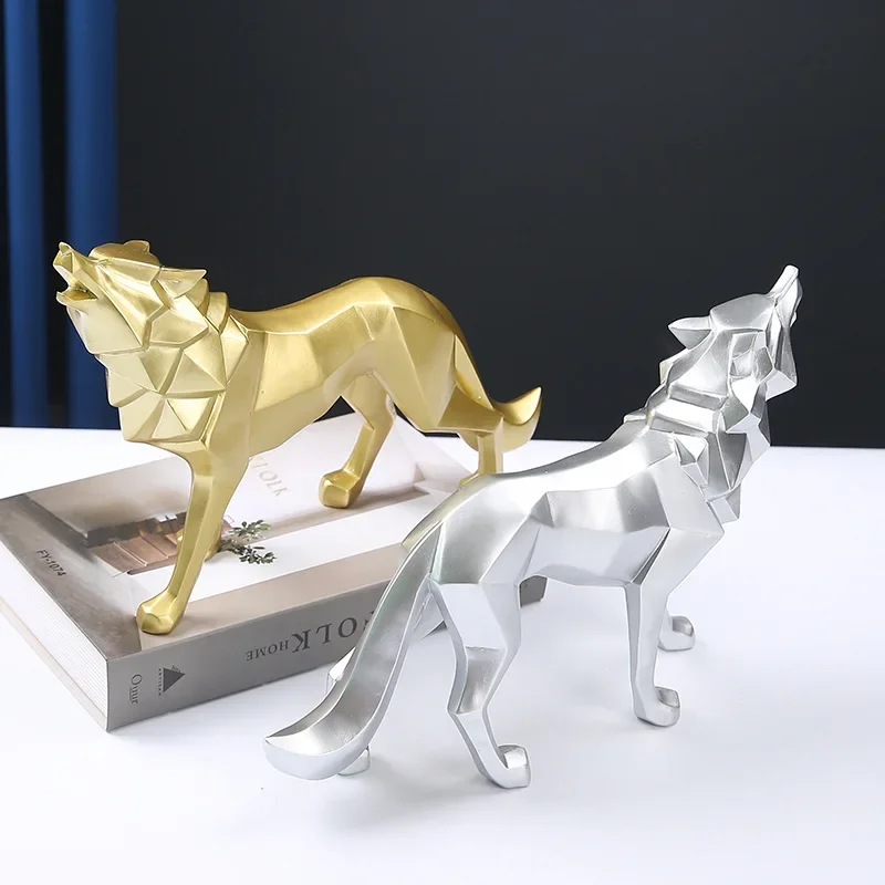 

Nordic Creative Animal Figurine Home Decorations Geometric Wolf Statue Resin Crafts Home Living Room Office Desktop Ornaments