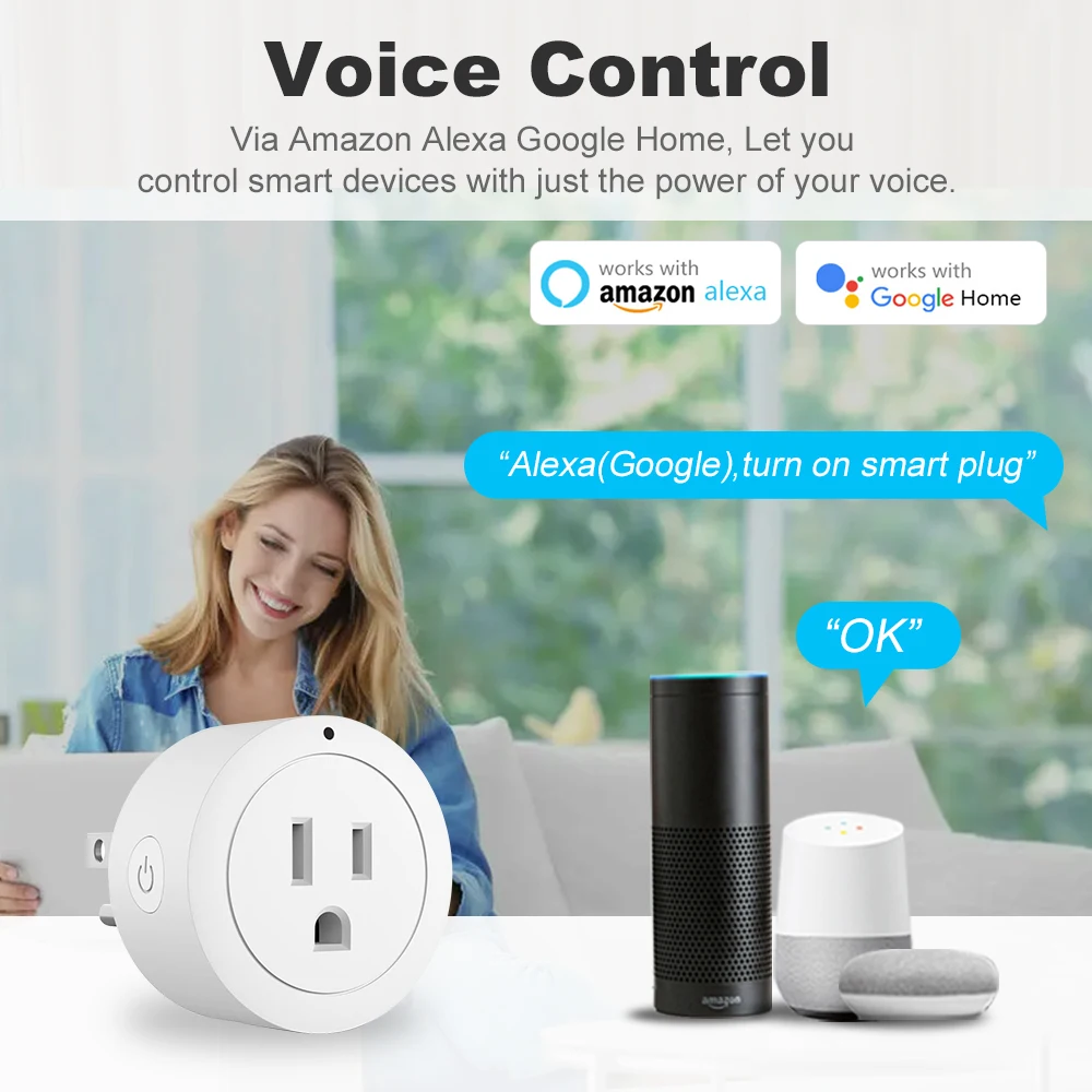 Tuya Smart Life Wifi Plug US Socket Wireless Switch Smart Home App Timer Scene Linkage Support Alexa Google Home Voice Assitant