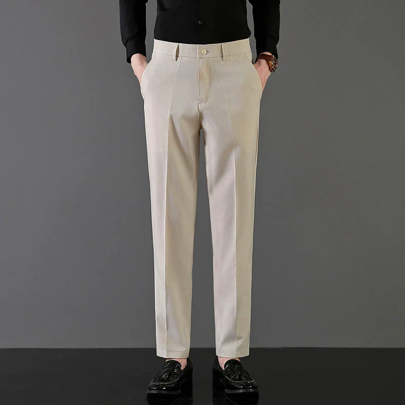 

Summer Thin Suit Pants for Men Straight Slim Fit Black Khaki Gray Casual Office Formal Dress Wedding Trousers