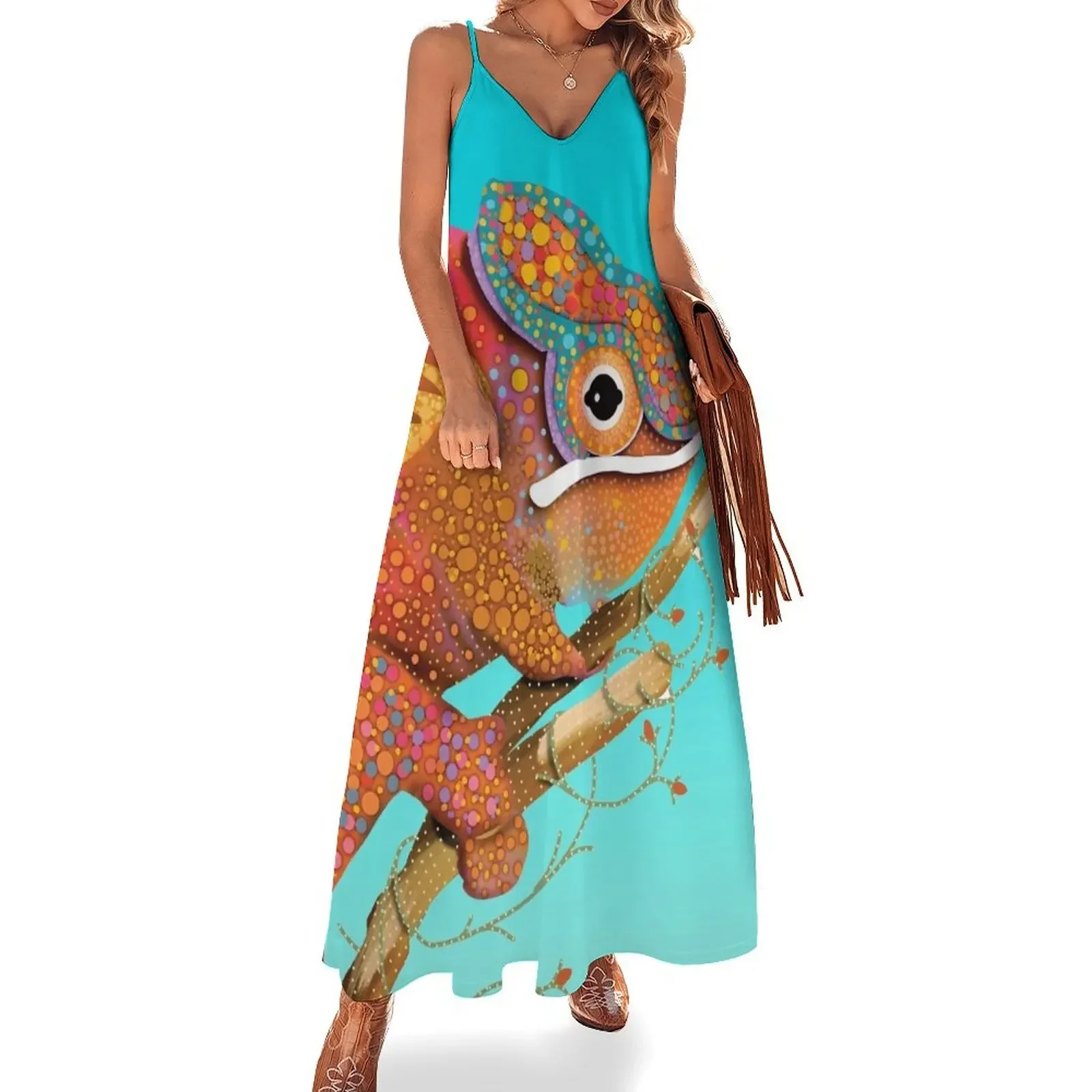 

Rainbow Chameleon Tropical Turquoise Sleeveless Dress elegant women's dresses sale Long dress woman Dress for girls