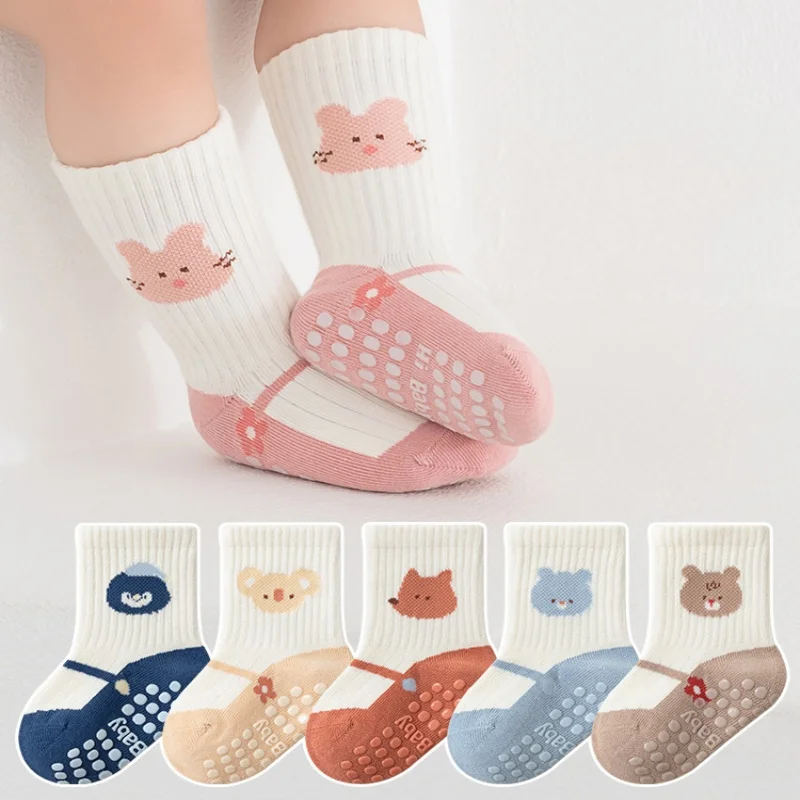 3Pairs Kids Non Slip Socks For Girls Boys Cotton Soft Toddler Floor Home Children's Socks For Baby Elegant Child Sock Anti-slip