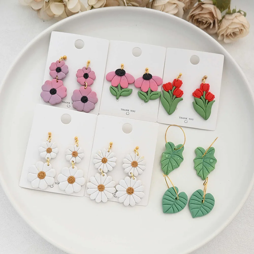 Tulip Daisy Rose Bouquet Polymer Clay Cutters Flower Leaves Dangle Clay Cutting Pottery Ceramics Mold for Earrings Jewelry Tools - view 3
