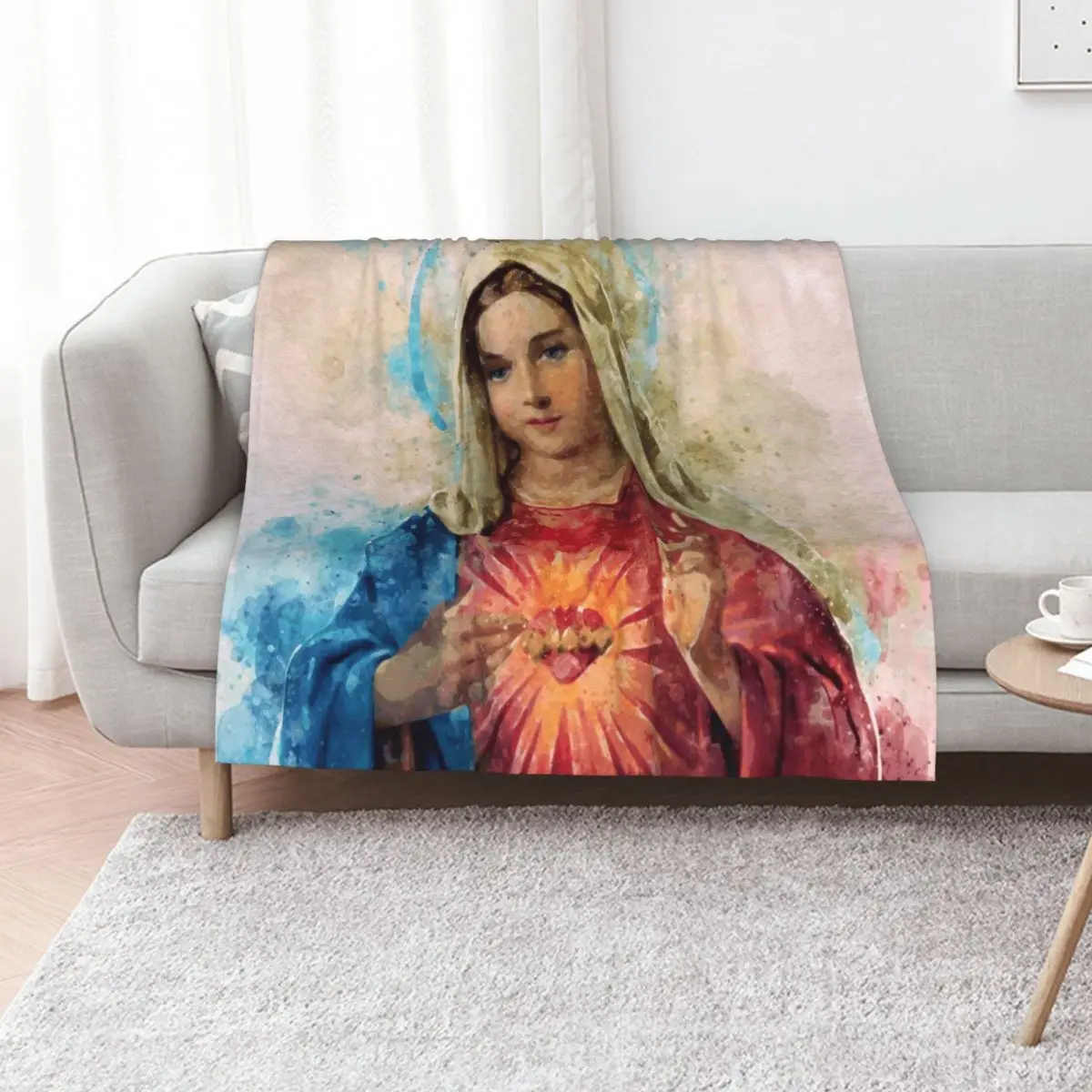 

Immaculate Heart of Mary Watercolor Beautiful Nice Religious gift Throw Blanket Bed Retros Furrys for sofa Blankets