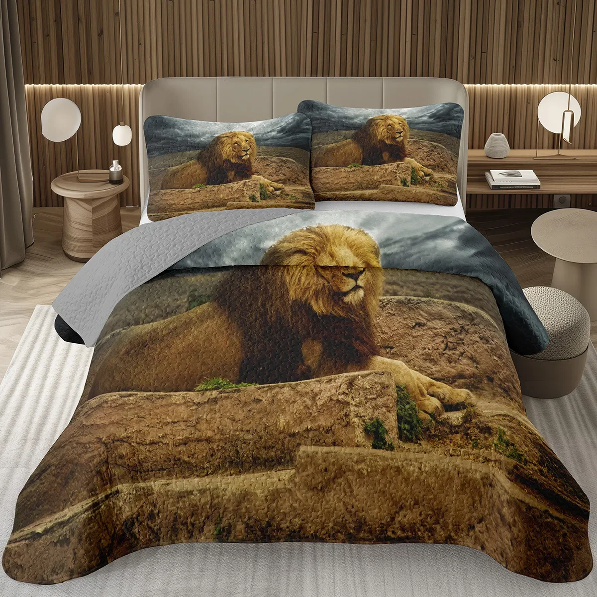 

Lion Bedspread African Safari Animal Coverlet Set for Boys Girls Wildlife Bedspread Quilt Set with 1/2 Pillow Case Bedroom Decor