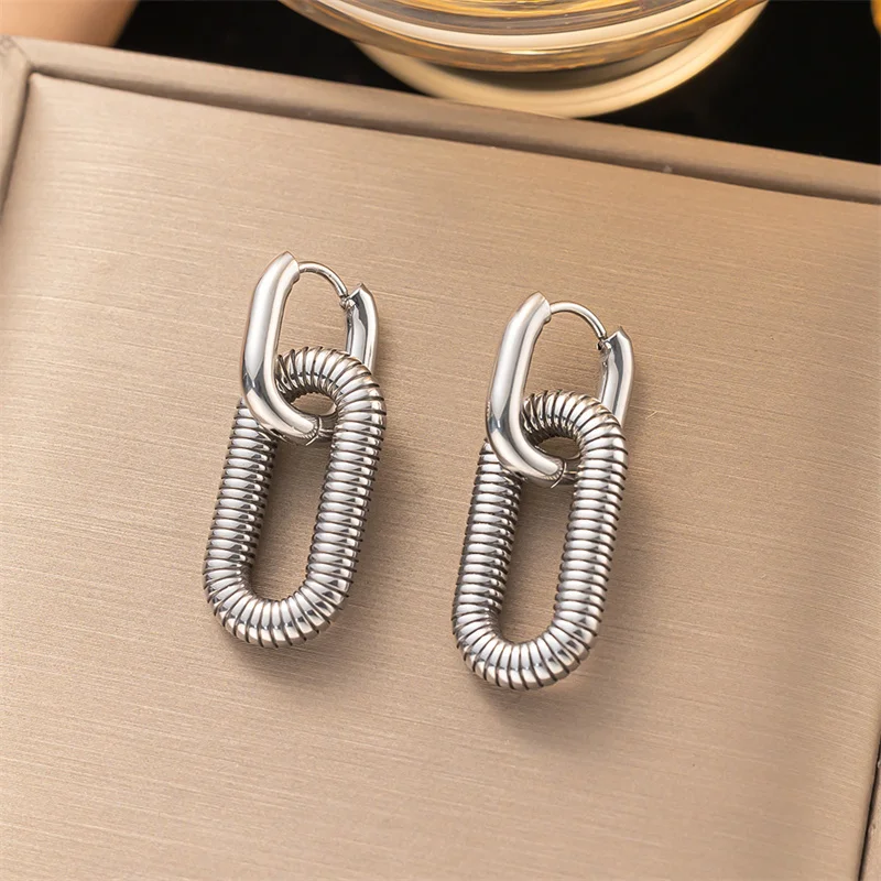 Fashion Metal Silver Plated Double Geometric Cricle Hoop Earrings for Women Huggie Punk Jewelry Gift eh145