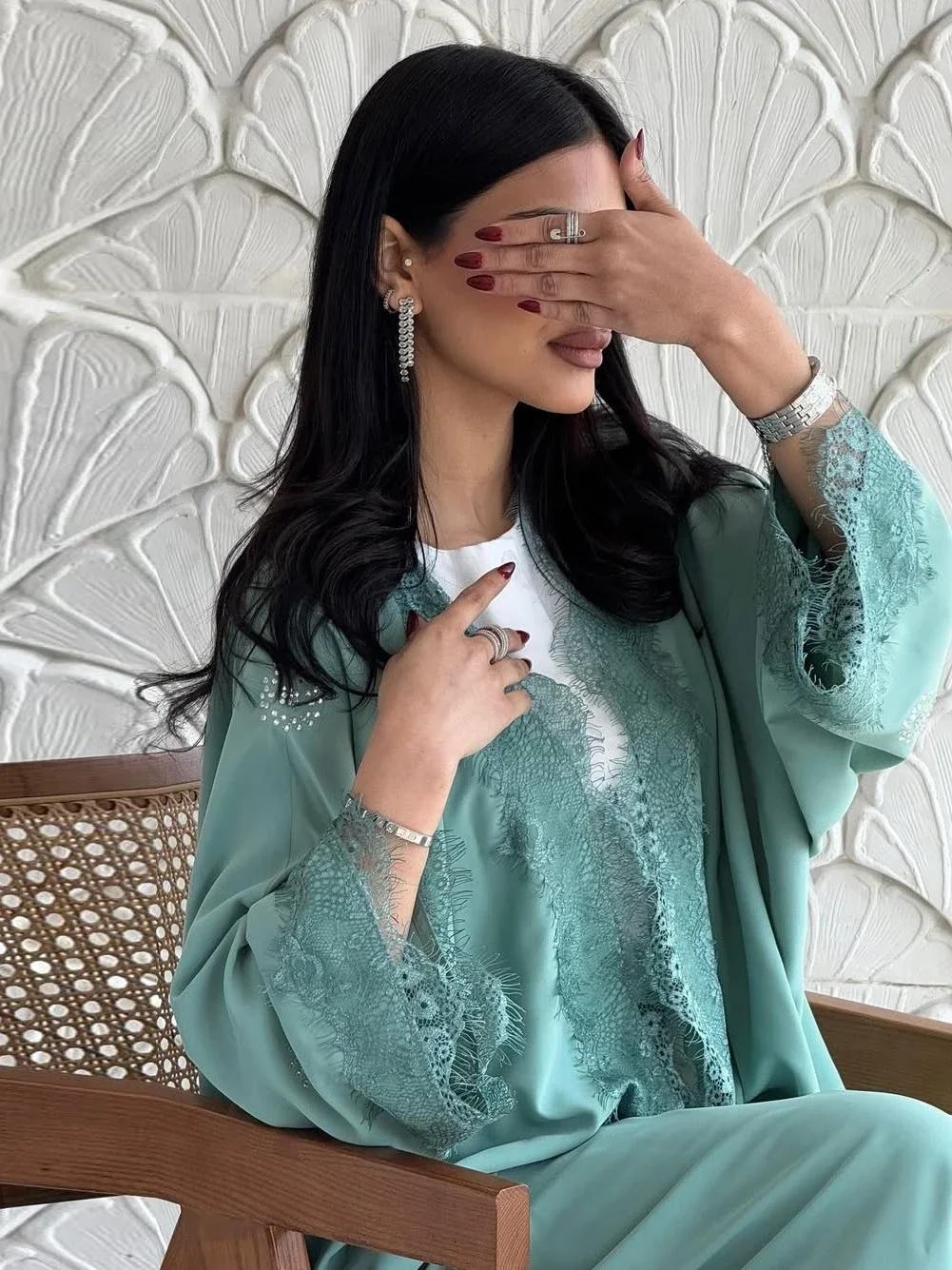 Eid femmes Abaya Cardigan Robe de soirée dentelle musulmane ouverte Abayas à manches longues Jalabiya Ramadan robes Largos caftan arabe longue Robe