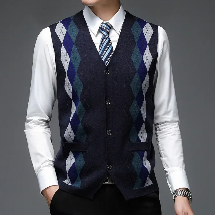 2025 Men's Business Casual Pullover VEST Warm Sleeveless Wool Knitted Sweater Vest Tops