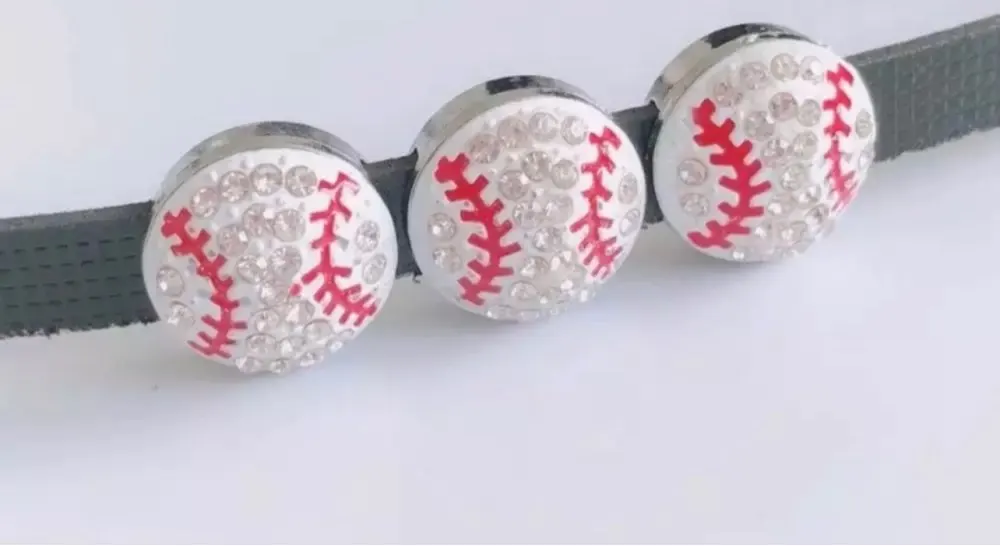 

20 шт./лот, 8 мм, белые бейсбольные шармы-слайдеры со стразами, спортивные шармы для рукоделия, подходят для 8-мм брелоков и ремешков для телефонов