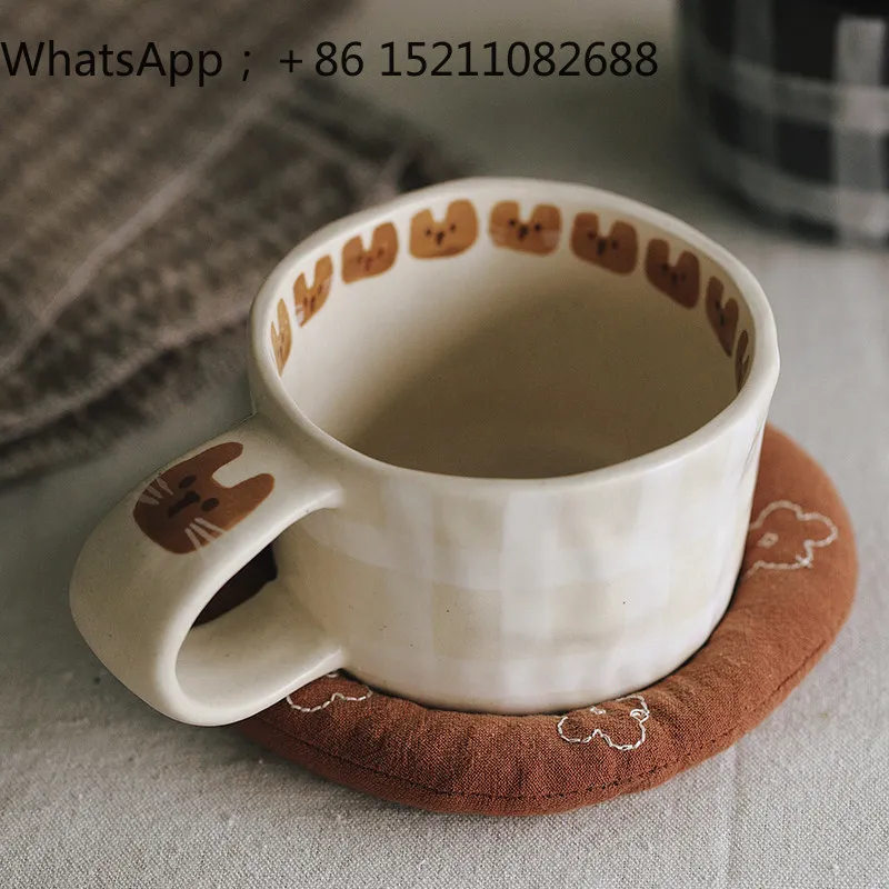 SCY mug couple hand-painted cute cartoon cat pattern ceramic cup latte latte coffee cup