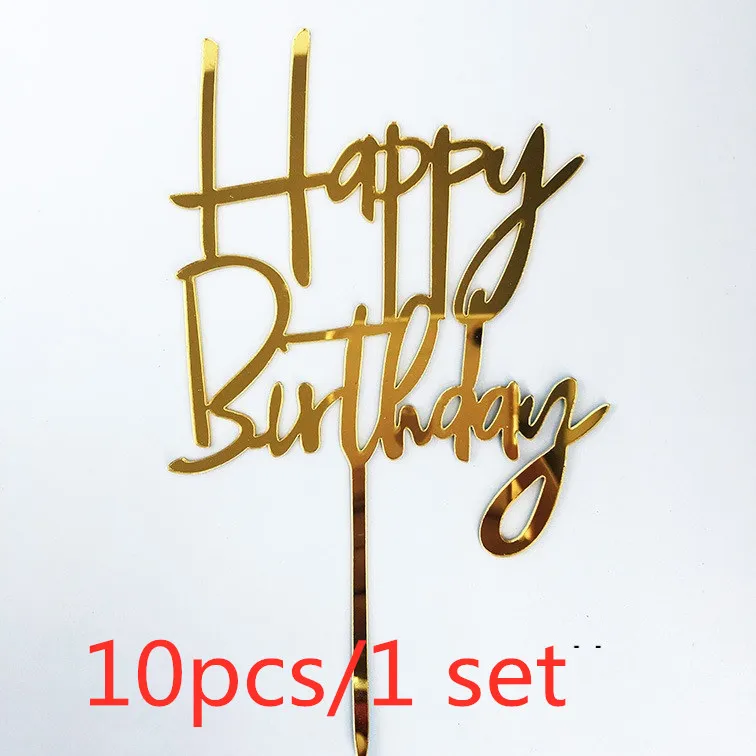 10 Stück Happy Birthday Tortendekoration Gold Acryl Kuchenflagge für Kindergeburtstag Geschenk Tortendekoration Backzubehör – Detail 10