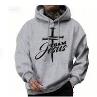 Team Jesus Letter Design Printing Men's Sweatshirt Fashion Warm Hooded Casual Pocket Hoodies Autumn Big Size Streetwear