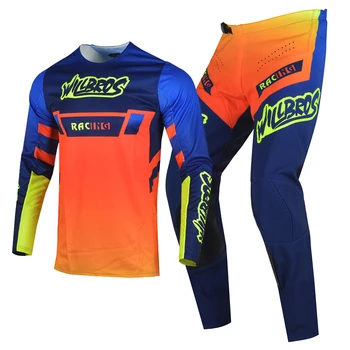 Willbros 360 Stretch MX Jersey Pants Combo Orange Dirt Bike Offroad Motocross Racing Gear Set BMX DH Enduro Factory Adult Suit