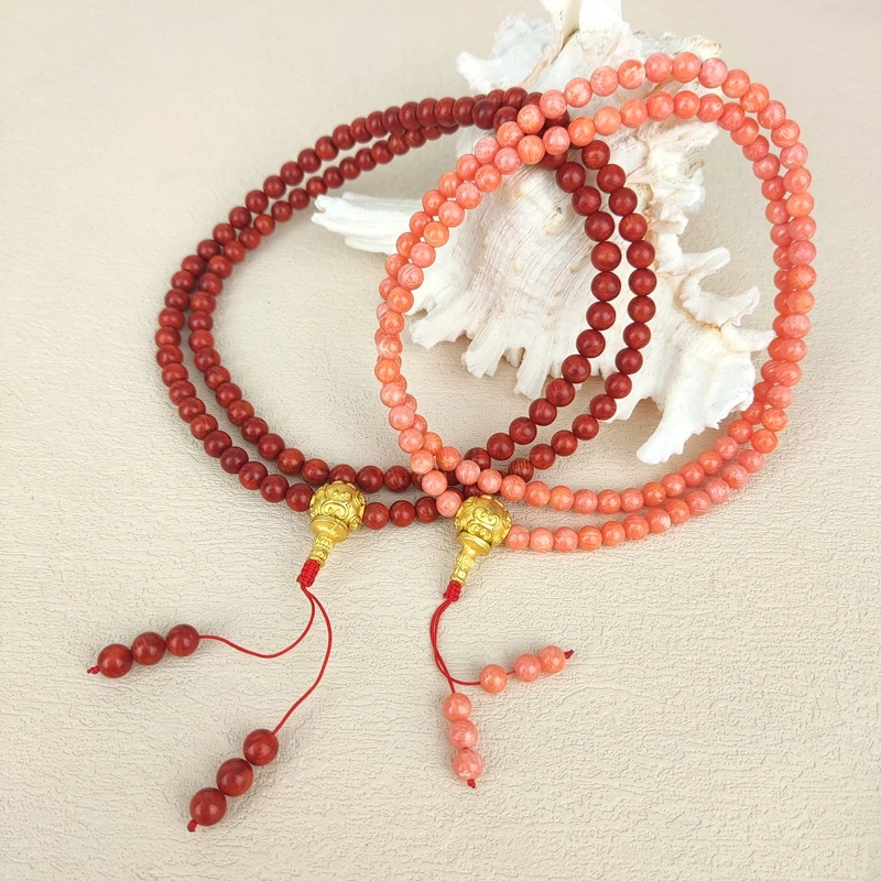 Vintage Red Coral Necklace Jewelry Multi-Circle Bracelet  Smooth 3-5mm Stone Beaded Necklace Bracelet for Women Lucky Gifts