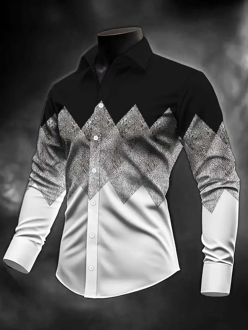 Men's Shirt 3D Vintage Chain Print Outdoor Striped Long Sleeve Button Clothing Fashion Street Style Design