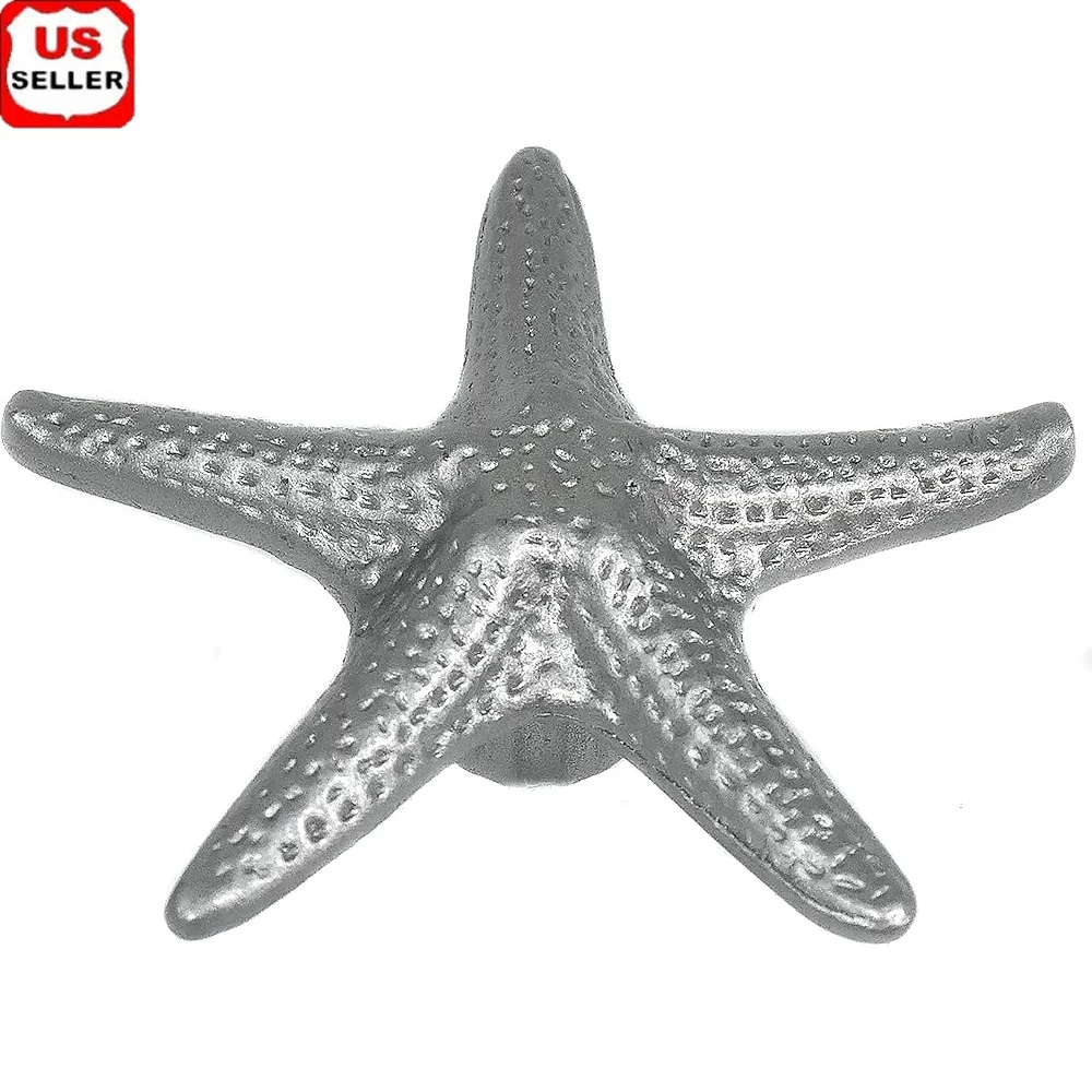 

3 Inch Diameter Starfish Knob Quality Zinc Construction Silverado Finish Individually Packaged with Screws Nautical Theme