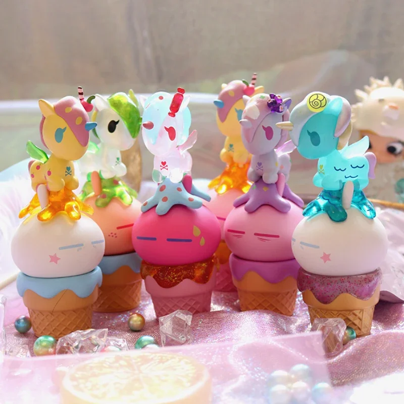 Tokidoki Unicorno الحلو جزيرة الآيس كريم DIY بها بنفسك تمثال Kawaii المهر الشكل اللعب الحصري حلية مجموعة لعبة فتاة هدية نموذج