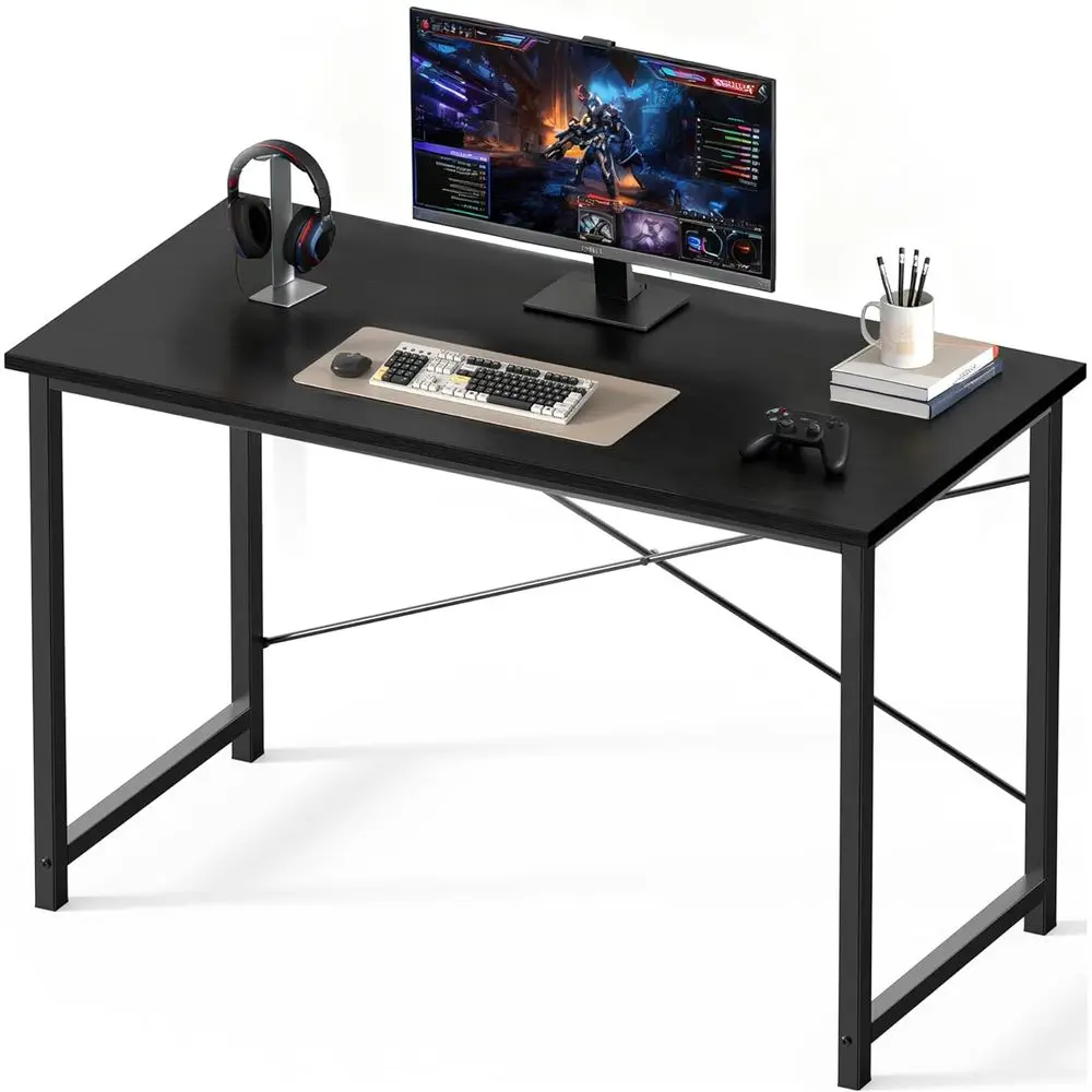 

47 Inch Compact Computer Desk for Small Spaces - Writing, Gaming, and Work Table with Storage and Peg Hook, Black