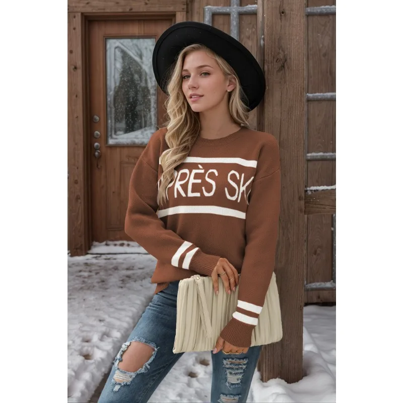 Autumn and Winter New Women's Sweater Letter Printed Knitted Round Neck Loose Comfortable Large Hoodie Bottom Knitted Sweater