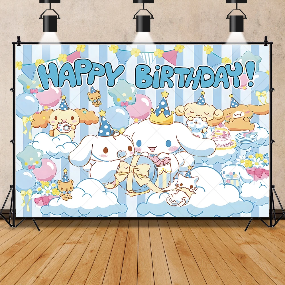 MINISO Cinnamoroll Backdrop Custom Sanrio Series Girls Birthday Party Decoration Banner Baby Shower Photography Background Props