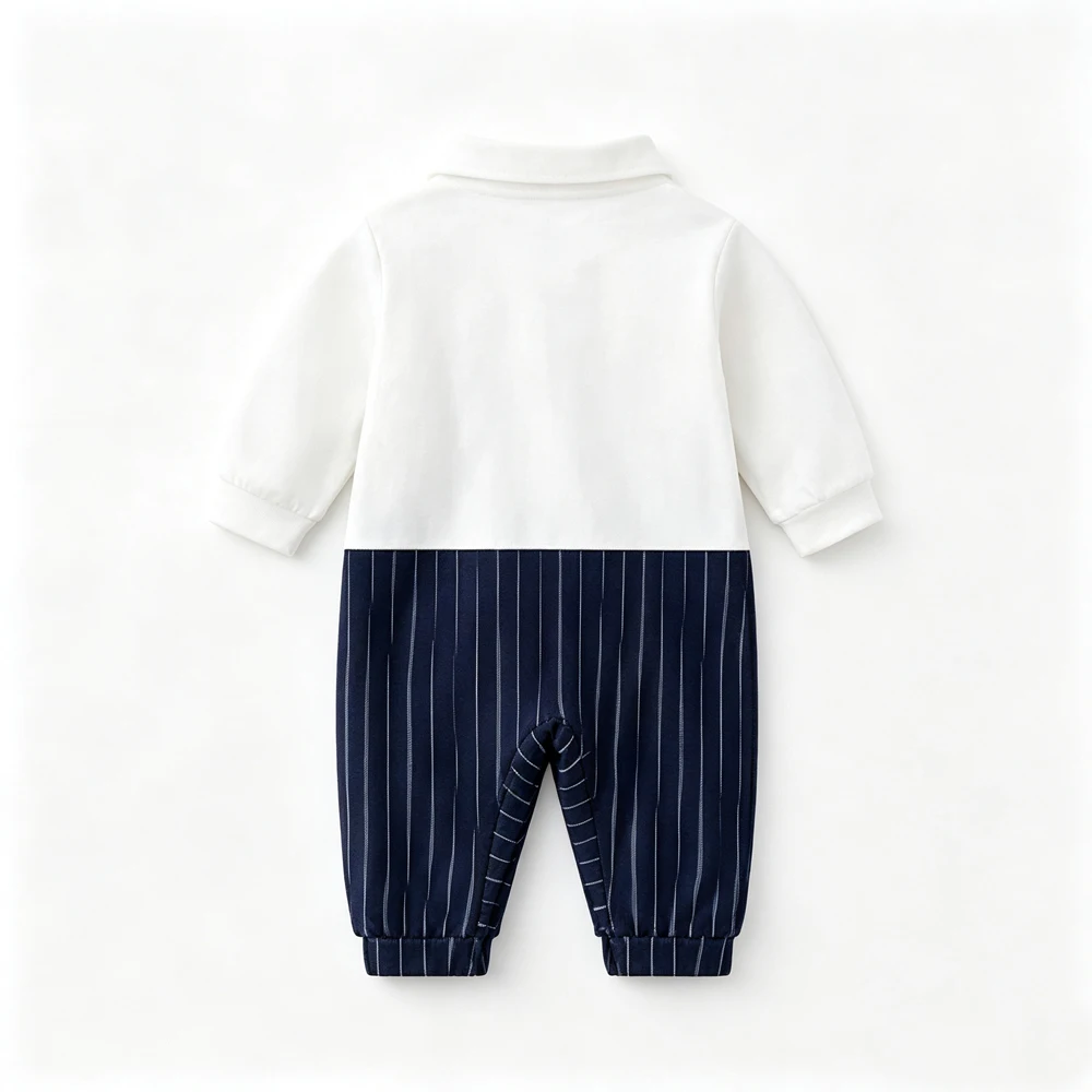 Baby Boy Gentleman Striped Vest Romper 0-18 Months Cotton Bow Tie Long Sleeve Newborn Jumpsuit Autumn Infant Bodysuit