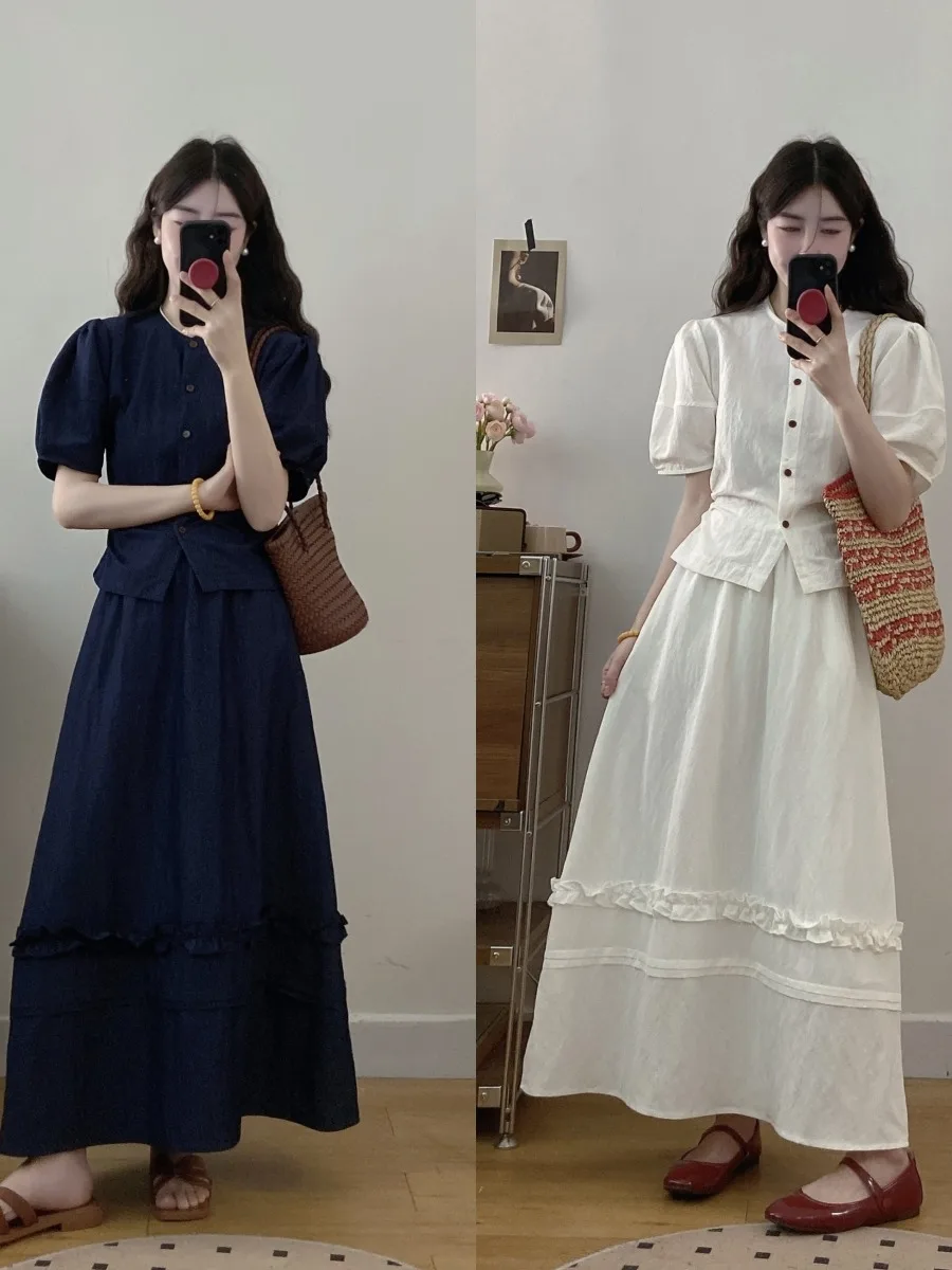 Conjunto de csa de emaecimento plus size e saia de cintura alta f moda outono coleção conjunto de duas peças fabr...