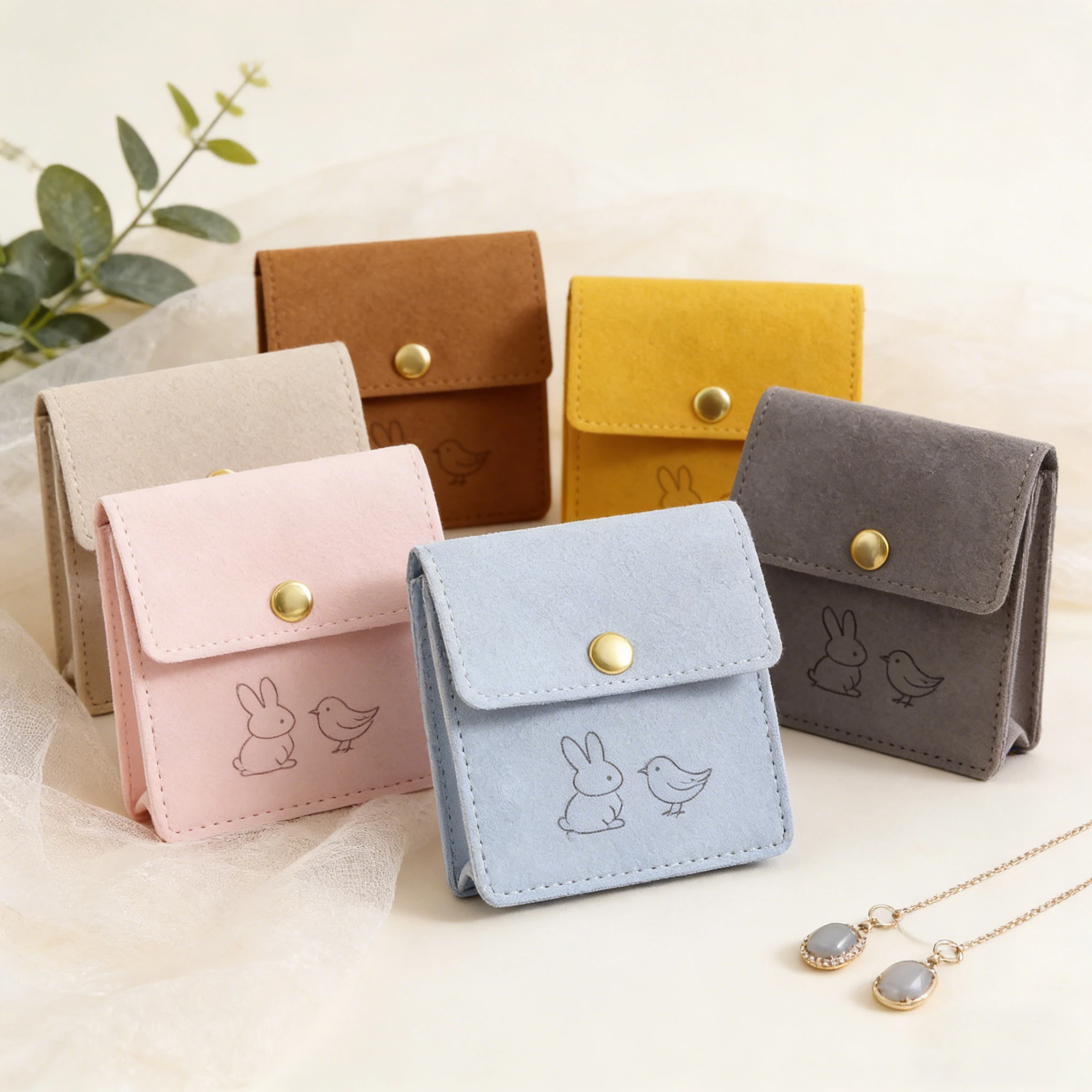 

Мешочек для хранения ювелирных изделий из микрофибры, замши и бархата с логотипом на заказ и разделителями: Персонализированная сумка на кнопке для серег и ожерелий