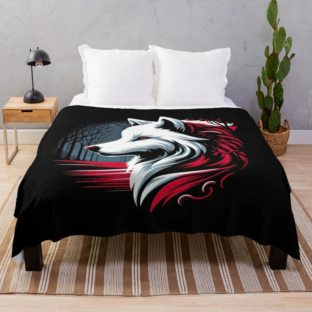 Wolf in Mysterious Red Throw Blanket Blankets For Bed Beach Blankets