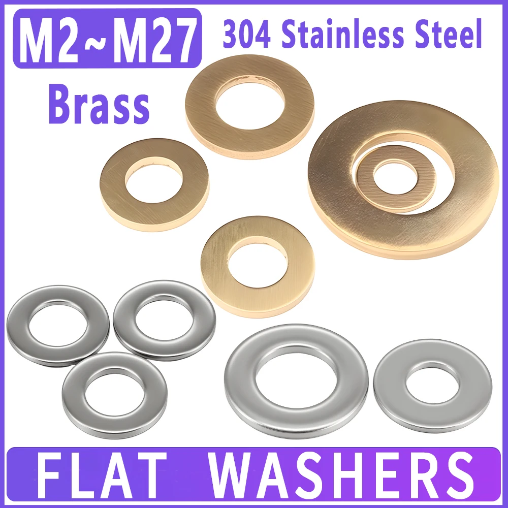 Image of M2 M2,5 M3 M4 M5 M6 M8 M10 M12 M14 M16 M22 M27 304 Edelstahl und Messing Unterlegscheiben Metalldichtung Dichtung Einfache Abstandshalter Unterlegscheibe