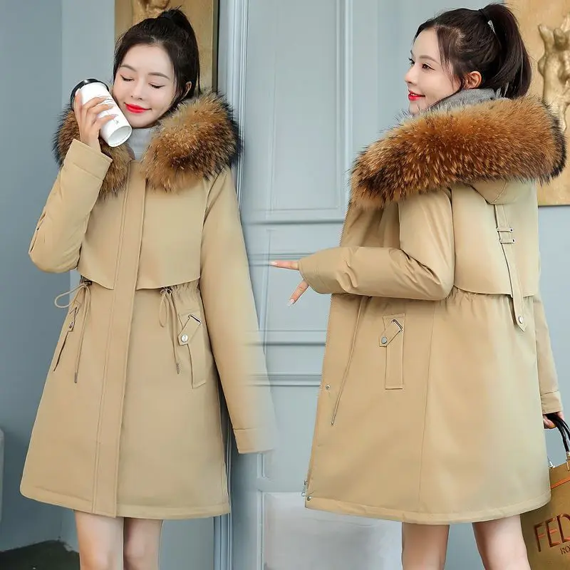 Winter Fleece Lined Parkas Warm Thick Women Windproof Jacket Big Size Fur Collar Hooded Snow Suit Outdoor Wear Winter Clothes