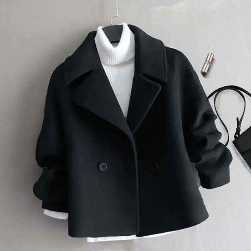 Elegant Cropped Woolen Jacket For Women Fashionable Korean Style Winter New Arrival Single Button Overcoat In Inner Layer